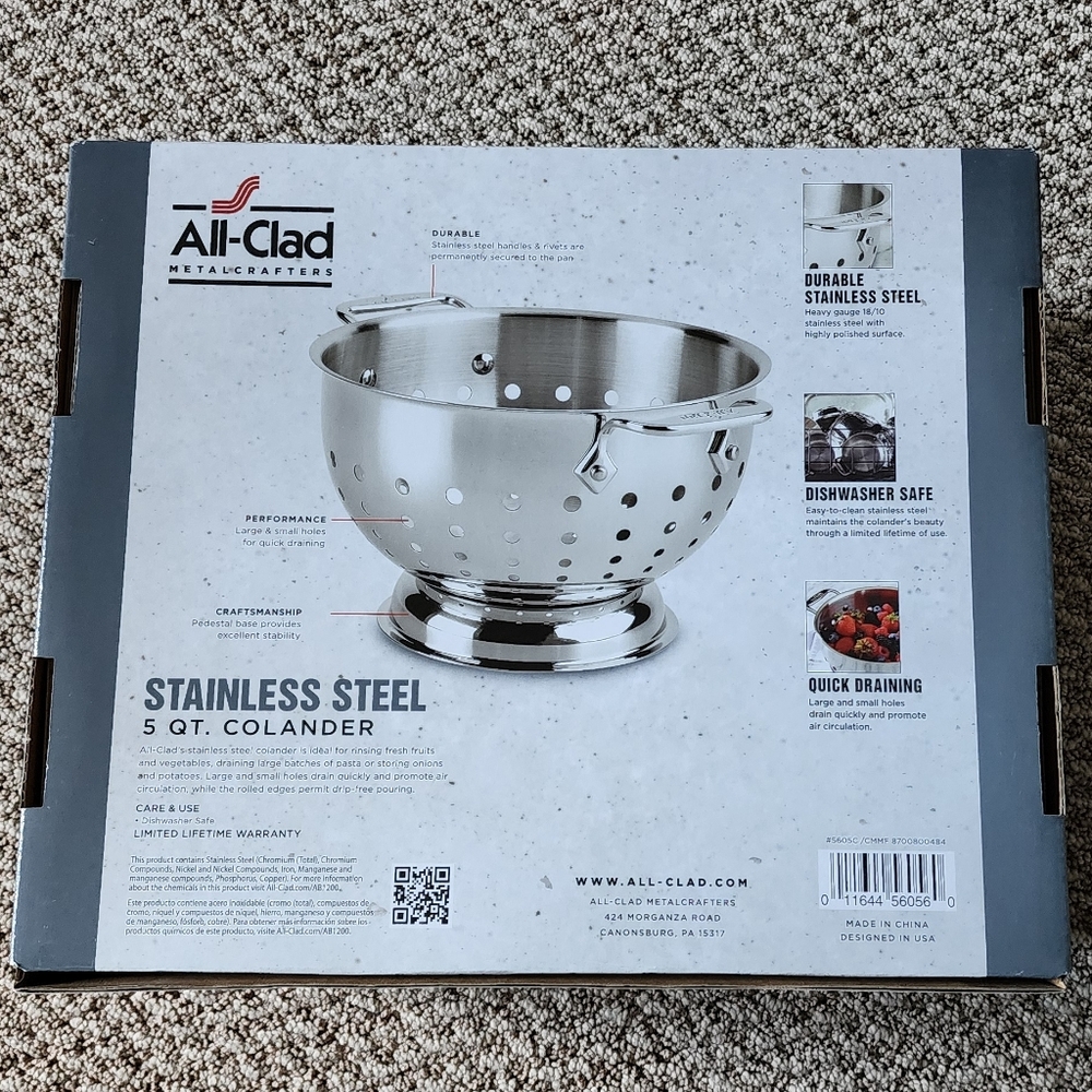 All-Clad Colander 5 Quart, Stainless Steel premium strainer- NIB! Discnt Ship - Picture 6 of 8